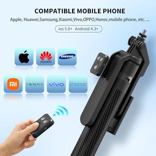 70" Tripod for Phone, Portable All in One Extendable Cell Phone Tripod Stand, Tall Travel Tripods for Recording Video Selfies Photo, with Wireless Remote Control for iPhone、Samsung、Android - Thumbnail 5