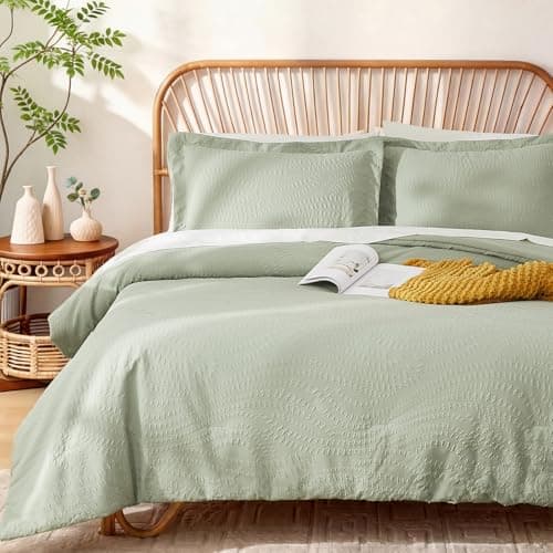 Geniospin Twin Comforter Set - 5 Pieces Textured Sage Green Bedding Sets, Boho Shabby Chic Comforter Set, All Season Comfortable Bed in a Bag with Comforter, Sheets, Pillowcase & Sham - Image 1