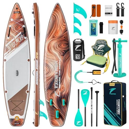TIDETREK 11'6" Inflatable Stand Up Paddle Boards, Premium SUP Accessories, Non-Slip Comfort Deck for Youth & Adults (Amber Drift/Kayak Seat)