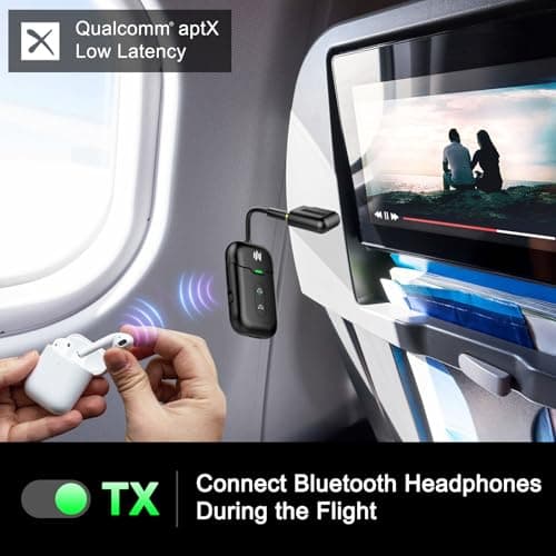 Premium Airplane Bluetooth 5.4 Transmitter Adapter,Supports 2 AirPods/Headphones 2-in-1 Bluetooth Transmitter Receiver with aptX Low Latency,Wireless Adapter for Flight,TV,Gym,Tablets Car Stereo - Thumbnail 3