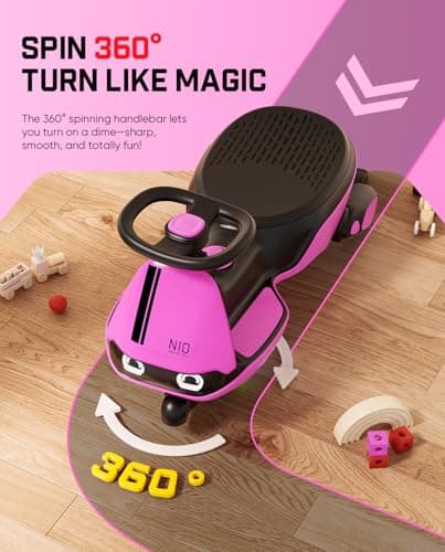 FanttikRide N10 Classic Electric Wiggle Car with Pedal, Type-C Rechargeable Battery, One-Click Detachable Mop, GlideWiz, Anti-Rollover, Flashing Wheels, Bluetooth, Ages 3+, 150 Lbs, Pink - Thumbnail 3