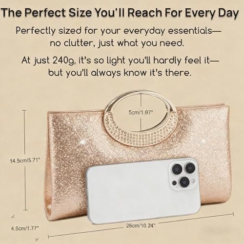 LUKLUKTAISUN 2026 Glitter Sequin Clutch Purse for Women Elegant Bling Paillettes Evening Bag Sparkle Polyester Handbag(Rose Gold) - Thumbnail 6