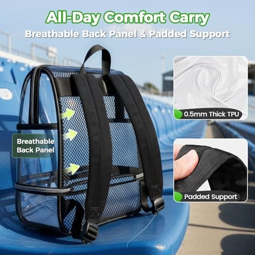 MATEIN CLASSIC TPU Clear Backpack Stadium Approved, Dual-Layer Clear Stadium Bag 12×6×12 with RFID Wristlet Pouch, Thick Transparent Backpack with Insulated Can Sleeves for Game Day Sports Festival - Thumbnail 5