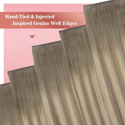 Ve Sunny Invisible Clip in Hair Extensions Human Hair Seamless, Ombre Balayage Blonde Remy Human Hair Clip in Extensions, Genius Weft Thick Ends for Adding Fuller Volume, 18 Inch 120g 7pcs - Thumbnail 6