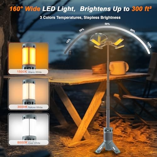Camping Lights, Rechargeable Telescopic Camping Lights with Stand,12,000mAh Camping Lanterns & Lights with RGB, Magnetic Base, Portable Flashlights for Camping, Hiking, Emergency - Thumbnail 3