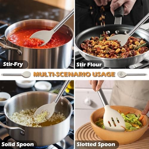 MANJIA Silicone Spatulas Set, Nonstick Silicone Spoon & Turner Spatula Set, Serving Spoon kitchen Spatula for Cooking Fish, Eggs,Flipper, Cooking Utensils Set 2pcs (white-spoons) - Thumbnail 5