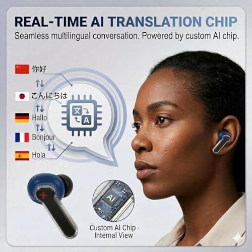 SIXTHGU Ai V700 Translation Earbuds Real Time, 164 Language Translator Earbuds, Audifonos Traductores Inglés Español, 48H AI Ear Buds Translator Device Translating Earbuds for Business, Travel - Thumbnail 2