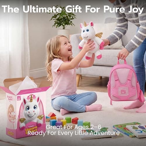 JOIEDOMI Toddler Backpack for Girls 2-4, 11" H Kids Backpack with Detachable Unicorn Toy for 2 Year Old Girl Birthday Gift, Lightweight Perfect for Daycare Preschool Travel - Thumbnail 2