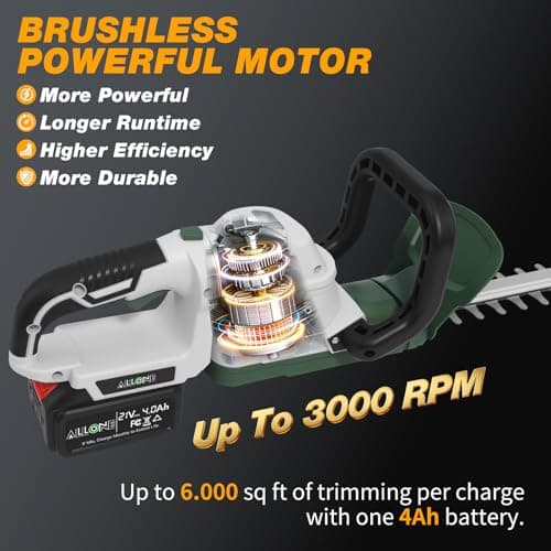 20'' Hedge Trimmer Cordless, 2 x 4.0Ah Electric Brushless Handheld Bush Clipper with Battery and Fast Charger, Power Digital Display Grass Shrub Trimmer Rotatable Head, Lightweight & 2/3" Blade Gap - Thumbnail 4