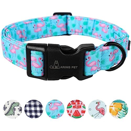 ARING PET Flamingo Dog Collar-Cute Cotton Medium Dog Collars, Adjustable Lightweight Summer Pet Collars for Small Medium Large Boy and Girl Dogs, Medium