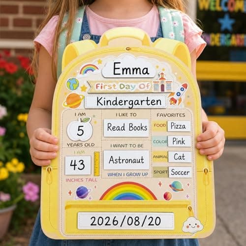 First Day of School Sign - My First and Last Day of School Board, Reusable Back to School Sign Supplies Wooden Dry Erase Board with Marker for Preschool, Pre-K, and Kindergarten (Pastel Yellow) - Image 1