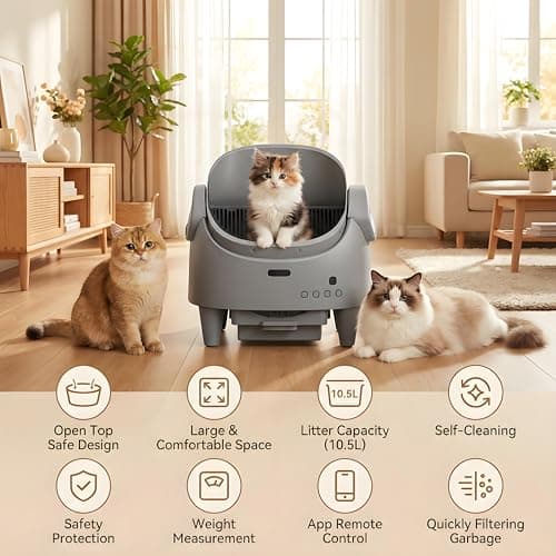 Automatic Cat Litter Box, Self-Cleaning Litter Box with Open-Top Design, 15-Layer Safety Protection System & Smart App Control, Electric Cat Litter Box with Adjustable Entry Height & Odor Control - Thumbnail 6