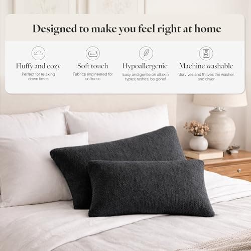 Sunday Citizen Snug Sham Set (Set of 2) – Ultra Soft Fluffy Pillow Shams, Decorative Bed Pillow Shams - Signature Snug Fabric, Hypoallergenic, Machine Washable - Standard (20.5" x 26.5") - Coal - Thumbnail 4