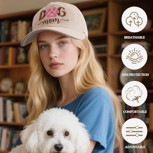 Skdgih Dog Mom Gifts for Women, Adjustable Embroidered Dog Mom Hat for Dog Lovers - Thumbnail 3