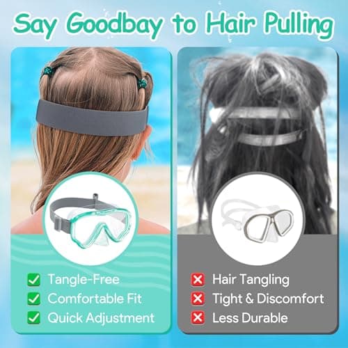 Vvinca Swim-Goggles with Nose Cover, 2 Packs Elastic Fabric Strap Snorkel Swim Mask Anti Fog UV No Pull Hair for Kids 3-14 - Thumbnail 6