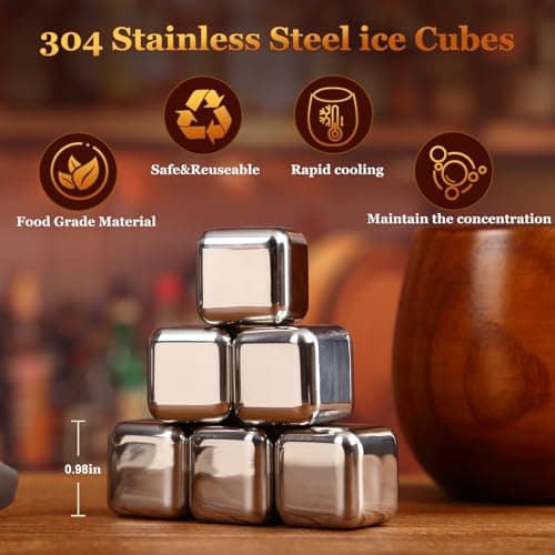 Charred Wooden Bourbon Glasses Set, 2 Pack Handcrafted Whiskey Tumblers with 6 Stainless Steel Whiskey Stones & Ice Tongs in Wooden Gift Box, Unique Bourbon Gifts for Men, Dad, Boyfriend - Thumbnail 5