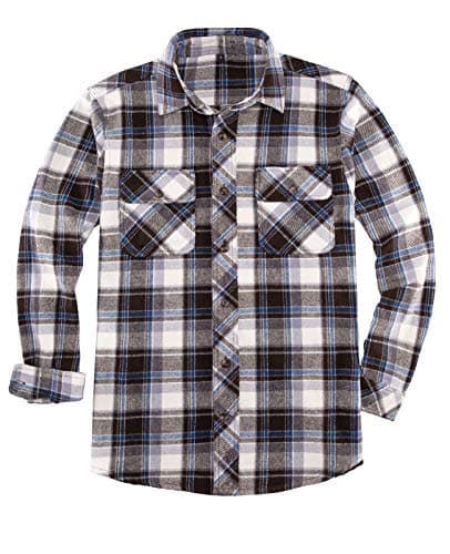 Mens Heavyweight Buffalo Plaid Flannel Shirt Long Sleeve Casual Button Down Brushed Flannel Shirts Coffee/Blue S - Image 1