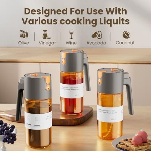 LUKUMIQI 2 in 1 Oil Sprayer for Cooking, 17oz Light-Blocking Glass Spray Bottle with Stickers, Oil Dispenser for Salad, Air Fryer & BBQ - Thumbnail 3