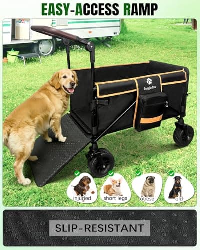 Snagle Paw Dog Wagon for Medium Large Dogs up to 200lbs | All Terrain Foldable Large Pet Stroller with Ramp & Tailgate (Extra Space), Dog Wagon Cart Adjustable Handle & One-Step Brake - Thumbnail 2
