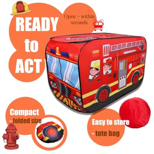 Cecailin Pop Up Tent for Kids.Fire Truck Play Tent Role Play Firefighter Tent.Large, Easy to Organize.Birthday Gift for Girls & Boys.Can Be Played with by 2-3 Kids.for Toddler - Indoor & Outdoor, Red - Thumbnail 2