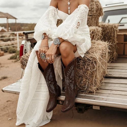 Erocalli Fashion Cowboy Boots for Women Knee High Embroidered Western Cowgirl Boots 2026 Spring - Wide Calf, Snip Toe, Pull On, Long Boot, Low Heel, Rodeo, Festival Ready, Country Style - Thumbnail 2