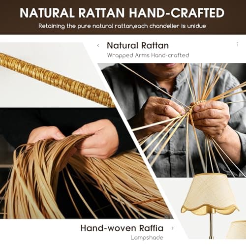 Tadpole Jump 6-Light Farmhouse Chandelier 35.4" Boho Rattan Chandelier with Height Adjustable Dining Room Chandelier for Kitchen Island, Living Room - Thumbnail 4