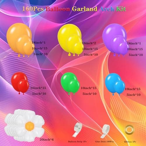 Spring Daisy Flower Balloon Garland Arch Kit 160Pcs Red Orange Yellow Green Blue Purple White Groovy Flower Balloons for Baby Bloom Daisy Floral Two Groovy Wedding Party Decorations - Thumbnail 2