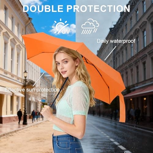 LEAGERA Compact Travel Umbrella with Case - Mini Umbrella for Purse, Small Lightweight &Tiny Umbrellas Design Perfect for Parasol Outdoor Sun&Rain,Orange - Thumbnail 6