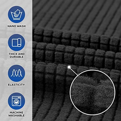 KEKUOU Stretch Single Sofa Slipcover 1 Piece Couch Sofa Cover (31"-55") Furniture Protector 1 Seater Sofa with Elastic Bottom for Kids,Pet.Jacquard Small Checked Pattern Fabric(Small,Black) - Thumbnail 3