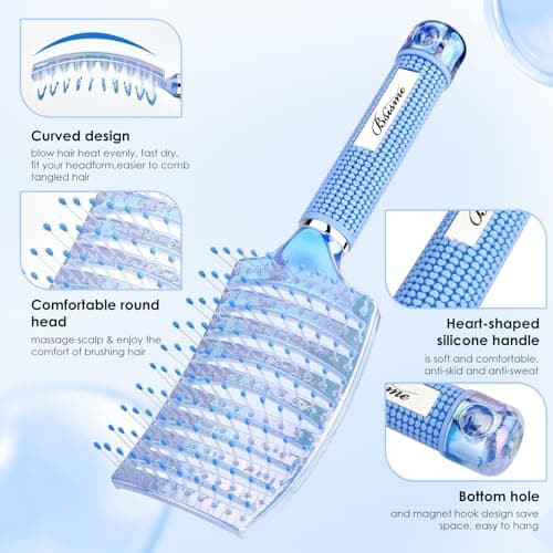 Hair Brush with Scrunchies & Claw Clips, Professional Curved Vented Detangling & Fast Blow Drying Brush for Styling, Hair Care Gift for Women Girls - Thumbnail 2