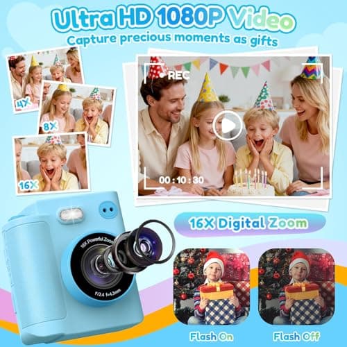 Camera for Kids Instant Print: Toys for Boys Girls Digital Camera That Prints Photos Dual Lens Birthday Gift for Kids Teen Boy Ages 3 4 5 6 7 8 9 10 11 12 Xmas Valentines Gifts Blue - Thumbnail 3
