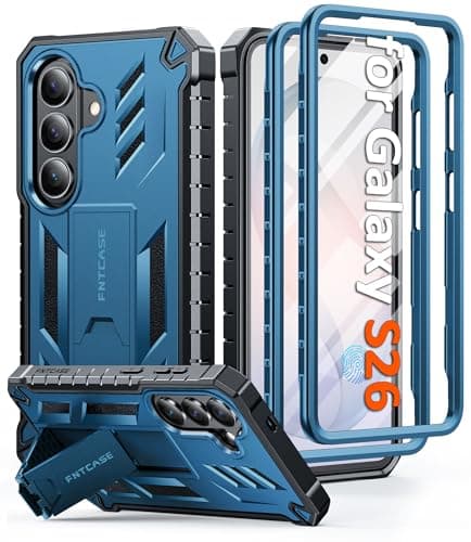FNTCASE for Samsung Galaxy S26 Case: with [Built-in Screen Protector & Kickstand] [2 Front Frames] [Military-Grade Drop Protection] Heavy Duty Shockproof Rugged Case Full Body Protective Cover Blue