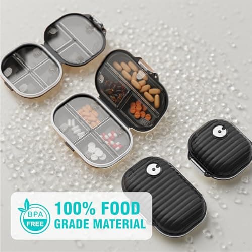 Travel Pill Organizer, 7 Compartments Portable Pill Case, Daily Pill Box, Small Pill Container for Pocket Purse Medicine Organizer(Black) - Thumbnail 5
