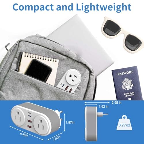 2 Pack European Travel Plug Adapter, CHUAFIUR US to Europe Plug Adapter with 2 Outlets 3 USB Charging Ports, PD 20W Fast Charger with Type C Travel Essentials to Most EU Spain Italy France Germany - Thumbnail 5