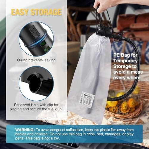 CrestWave Cordless Fuel Transfer Pump, 3.2 GPM Auto-Stop Gas Can Pump, Compatible with DeWalt 20V & Milwaukee 18V Batteries, 4 Adapters, Storage Bag, for Lawn Mower, Tractor, Generator, RV, Car - Thumbnail 5
