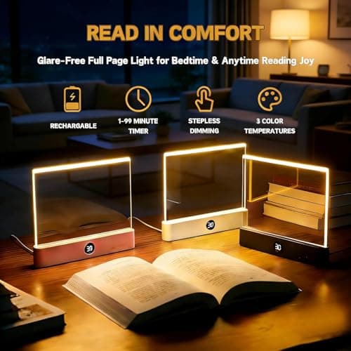 TWINPAIR LED Book Light for Reading, USB Rechargeable Flat Reading Lamp with Full Page Light, 3 Colors 2 in 1 Night Light,Dimming & Timer Reading Light Gift for Book Lovers, Students, Readers (Pink) - Thumbnail 4