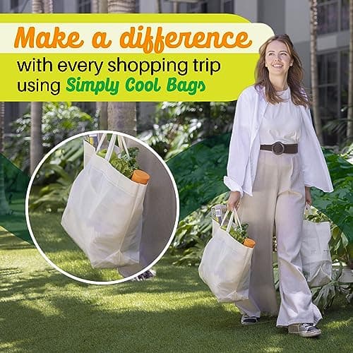 Simply Cool Reusable Grocery Bags Eco-Friendly - Large Reusable Shopping Bags, Heavy Duty Grocery Bags, 14.5"x14"x6.6" Foldable, Tote Bags Bulk (50 Pack, Cream) - Thumbnail 6