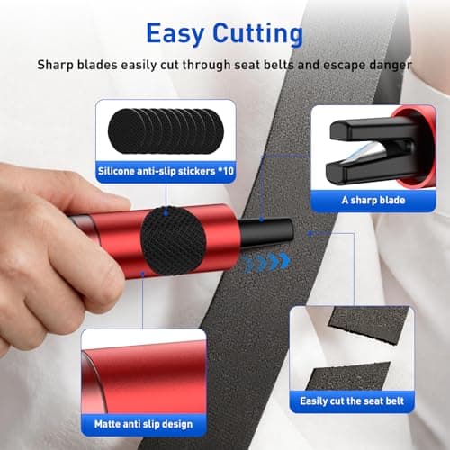 3 in 1 Car Safety Hammer Seatbelt Cutter and Survival Whistle, Safe Transparent Lid Window Breaker Seatbelt Cutter Underwater, 3-Pack Emergency Keychains car Window Breaker Tool,Glass Breaker for Cars - Thumbnail 4