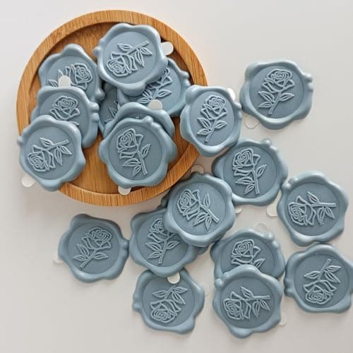 Pilloze 50 Pcs Adhesive Blue Rose Wax Seal Stickers, Blue Rose Seal for Envelope, Wedding Invitation Stickers for Envelope, Invitation, Scrapbook - Thumbnail 3
