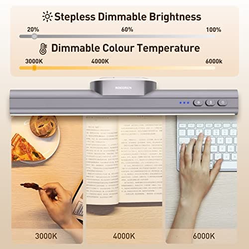 Rocoren Cordless Under Cabinet Lighting, Magnetic Closet Light, 5W Desk Lamp, Dimmable, Button Control, Adjustable Color Temperature/Brightness, Rechargeable USB-C Powered Cabinet Lights (Gray) - Thumbnail 3
