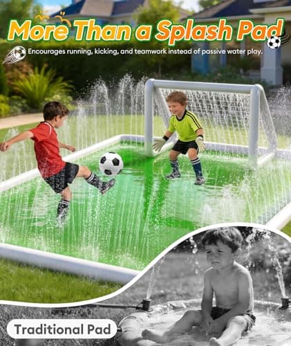 EPN Splash Pad for Kids, 138" x 118" Extra Large Sprinkler Mat with Soccer Goal & Ball, Non-Slip Thick PVC Water Play Mat, Outdoor Backyard Water Toys for Kids Ages 4-8 8-12, Lawn & Summer Fun - Thumbnail 3