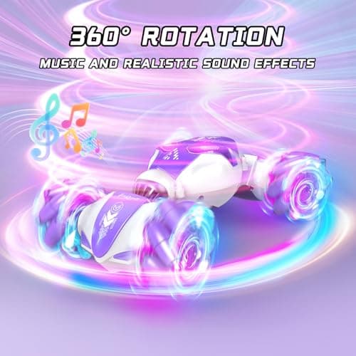 Gesture Sensing RC Stunt Car, 4WD Hand-Controlled 2.4GHz Remote Control Drift Cars for Boys Girls Age 6-8-12, All-Terrain Off-Road Twist Toy Cars with Lights Music for Birthday Gifts(Purple) - Thumbnail 4