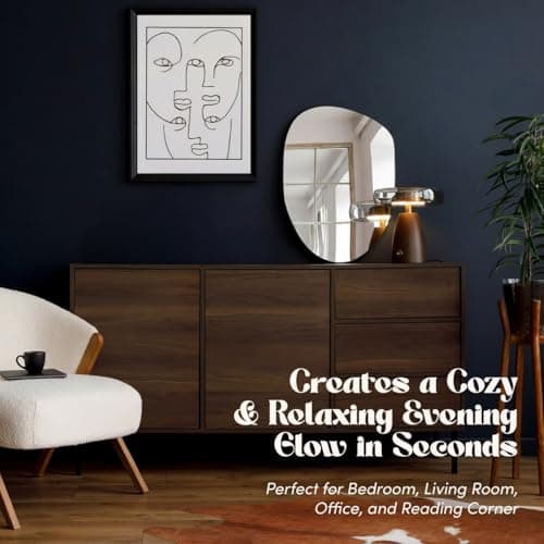 SEHNLICH Aesthetic Table Lamp for Living Room, Bedroom, Bedside, Nightstand Lamp with Wood Base, Stained Glass Shade, 3 Color Temperature, Vintage Retro Mushroom Mid Century Modern Lamp, Desk Decor - Thumbnail 6