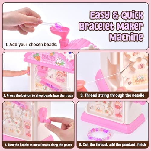 MAGTHIC Charm Bracelet Making Kit- Automatic Hand-Crank Pink House Toys that Inspires Creativity and Imagination, DIY Beaded Jewelry Maker Kit, Friendship Bracelets Birthday Gift for Girls Kids 6-12 - Thumbnail 5