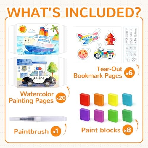 YPLUS Paint with Water Coloring Book for Toddlers, Mess Free Watercolor Painting Set with Brush, 26 Pages & 8 Color Palettes, DIY Art Craft Travel Toy Gift for Kids Ages 1-3 2-4 4-6 (Vehicles) - Thumbnail 2