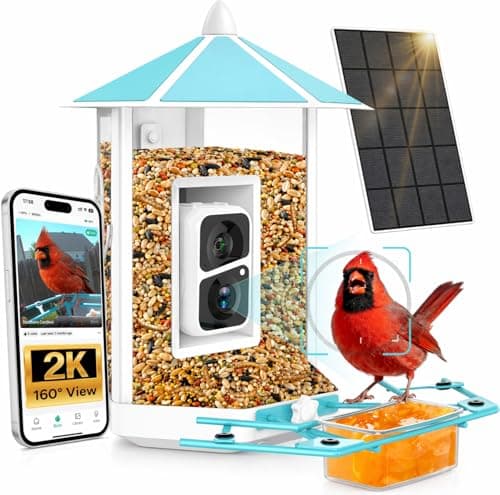 Bird Feeder with Camera - Metal Smart Feeder Solar Powered Outdoor | 2K Live Stream, AI Identify Auto Capture Videos, Weatherproof Heavy Duty Chewproof, Gifts for Mom Dad - Image 1