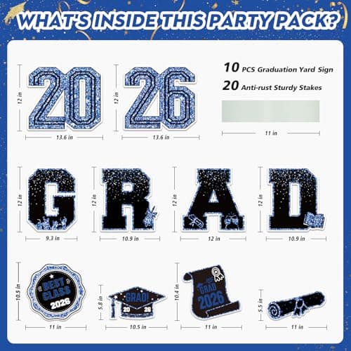 2026 Graduation Decorations Yard Signs – 10PCS Blue Congrats Grad Lawn Decorations with Stakes, Graduation Party Supplies, Large Outdoor Graduation Party Decor for High School & College - Thumbnail 2