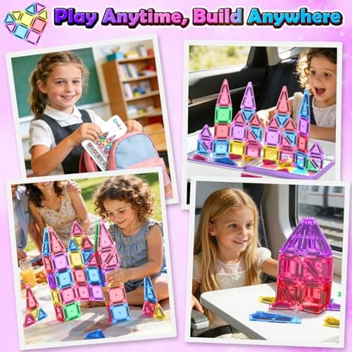 Coodoo Mini Magnetic Tiles Set with Iron Box, Travel Essentials Portable Magnet Building Blocks, Montessori Educational Sensory Toys for Toddlers 3+ Boys Girls Birthday Gift Classroom Must Haves - Thumbnail 5