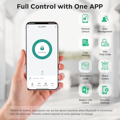 Sophia Keyless Entry Door Lock, Smart Auto Locks for Front Door & Key Fobs & Remote Control, Keypad Deadbolt Digital, Fingerprint Door Lock with Code, Cerraduras Inteligentes, IP68, Satin Nickel - Thumbnail 5
