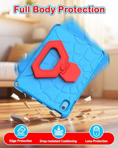 YIHE Shockproof Kids Case for iPad (A16) 11th Generation 11 Inch 2025/ iPad 10th Generation 10.9 inch 2022, Durable Protective Cover with Built-in Screen Protector & Stable Stand, Blue Red - Thumbnail 3